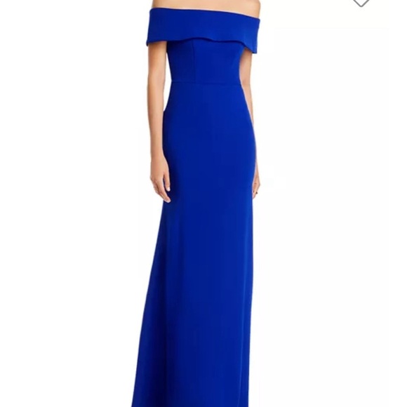 Bloomingdale exclusive Aqua brand off the shoulder Scuba Crepe Gown blue Sz 6 - Picture 5 of 11